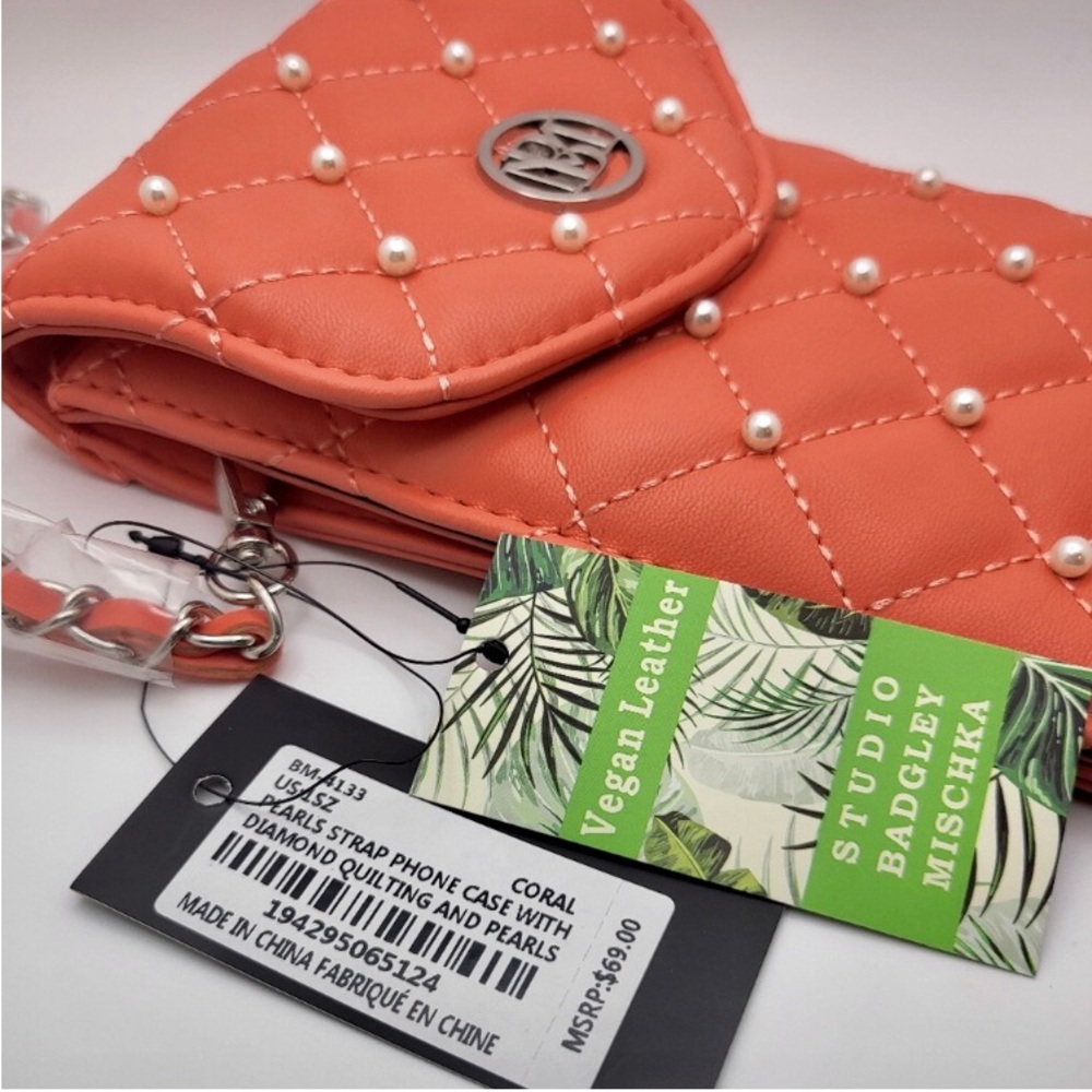 Badgley Mischka Coral Pearls Strap Phone Case Wallet Purse - Great for Cellphone - Picture 9 of 10